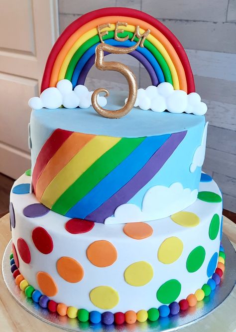 Kids Rainbow Cake, Rainbow Cake Decoration, Rainbow Baking, Rainbow Cake Recipe, Rainbow Layer Cakes, Rainbow Desserts, 5th Birthday Cake, Rainbow Birthday Cake, 3rd Birthday Cakes