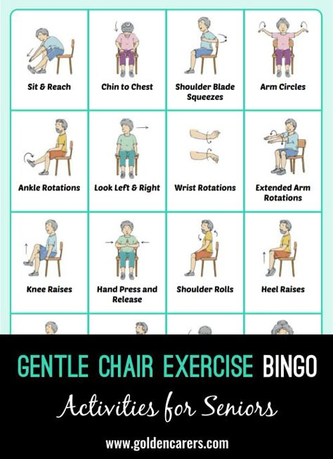 A fun new way to enjoy Gentle Chair Exercises, a Group Bingo Activity! Geriatric Therapy Activities, Geriatric Exercises Senior Fitness, Exercises For Elderly Senior Fitness, Senior Physical Activities, Senior Exercises Chairs, Group Occupational Therapy Activities, Recreation Therapy For Seniors, Occupational Therapy Geriatrics Activities, Exercise Activities For Seniors