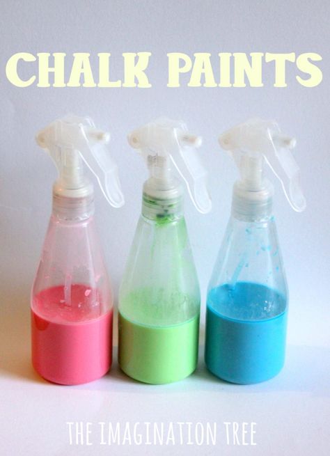 Make some DIY chalk spray paint for some outdoor art and creativity with a fun twist this summer! Such a simple recipe using just three ingredients for hours of playful, creative fun! How to make DIY chalk spray paint: Materials needed: 1 cup Cornflour (Corn Starch) 1 cup warm water Gel food colouring or ready-mixed...Read More » How To Make Spray Paint, Foundation Garden, Spray Chalk, Chalk Spray Paint, Paint Materials, Make Chalk Paint, Homemade Chalk, Paint Recipe, Imagination Tree