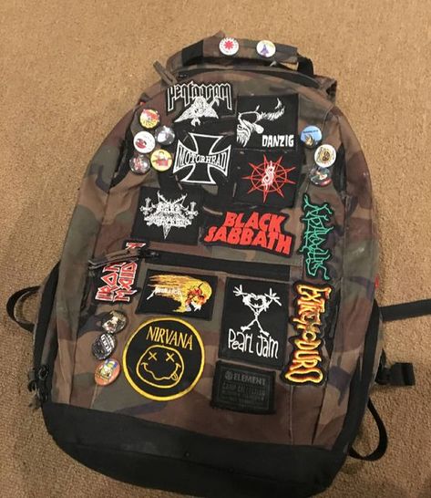 Crust Backpack, Metalhead Backpack, Battle Backpack, Alt Backpack, Pins On Bag, Decorated Backpack, Punk Backpack, Grunge Backpack, Backpack With Patches