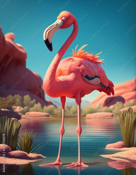 Ad Background, Vector Character, Design Illustration, Adobe Stock, Habitat, Flamingo, Stock Illustration, Illustration Design, Art Design