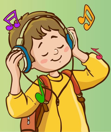 vector illustration of boy listening to music Listen To Music Cartoon, Listening Illustration, Boy Listening To Music, English Clipart, Smooth Music, Music Clipart, Friends Cartoon, Music Listening, Music Cartoon