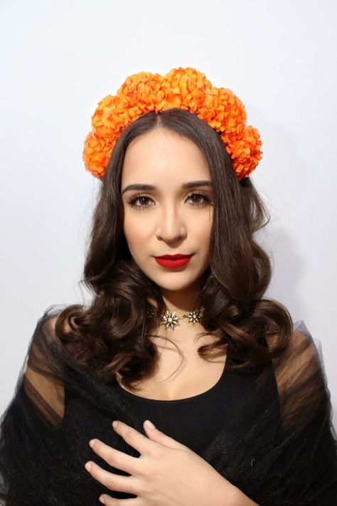 Plastic Headband, Marigold Flower, Flower Skull, Mexican Art, Flower Headband, Quinceanera Dresses, Faux Flowers, Dia De Muertos, Holidays And Events