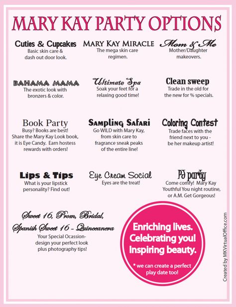 Themed parties can be a blast. I have more fun options up my sleeve if you aren't seeing the perfect party for you. Mary Kay Party Themes, Mary Kay Party Invitations, Mary Kay Hostess, Mary Kay Printables, Mary Kay Office, Mary Kay Sale, Mary Kay Facebook, Mary Kay Inspiration, Mary Kay Gifts