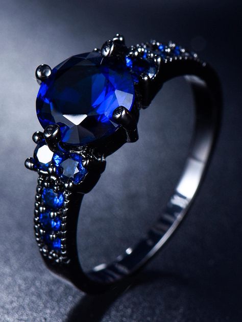 Dark Blue Wedding Theme, Dark Blue Wedding, Cubic Zirconia Wedding Rings, Blue Wedding Rings, Pink Wedding Rings, Blue Diamond Engagement Ring, Black Gold Ring, Royal Blue Wedding, Mens Fashion Jewelry