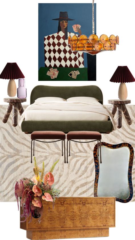 Modern eclectic bedroom with earth tones Modern Eclectic Bedroom, Funky Bedroom, Apartment Wall Decor, Bedroom Upgrade, House Essentials, Modern Eclectic, Eclectic Bedroom, Apartment Decor Inspiration, House Room