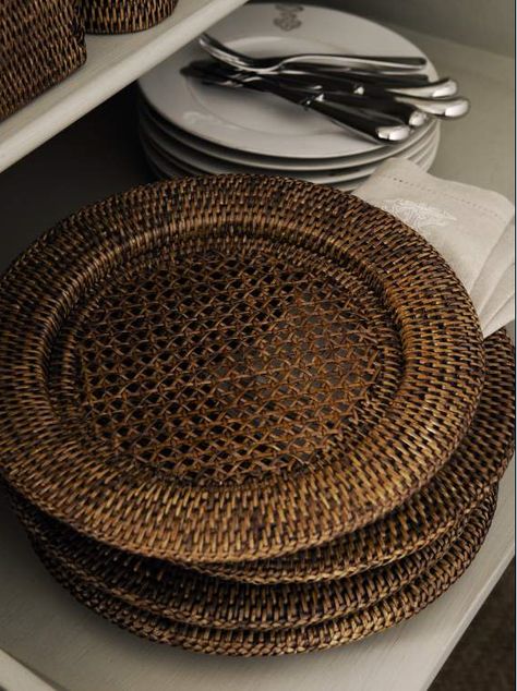 A lovely alternative to traditional placemats, these hand-woven rattan underplates will compliment and enhance any china whilst fully protecting the table surface beneath. British Colonial Interiors, Interior Design Dining, British Colonial Decor, Hawaiian Homes, British Colonial Style, Colonial Design, Colonial Decor, New York Apartment, Kitchen Tea