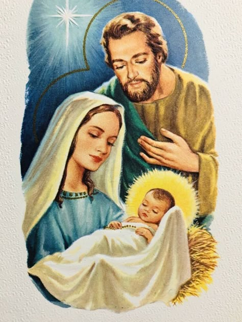 Jesus Christmas Images, Baby Jesus Pictures, Christmas Cards Handmade Kids, 60s Christmas, Vintage Christmas Greeting Cards, Jesus Mary And Joseph, Christmas Scenery, Jesus Christmas, Jesus And Mary Pictures