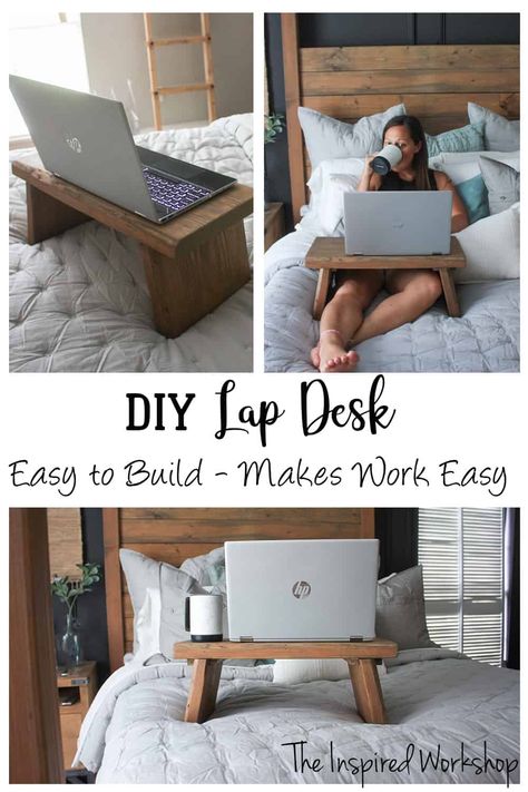 DIY Lap Desk for Bed – The Inspired Workshop Lap Desk Diy, Diy Lap Desk, Bed Tray Diy, Diy Laptop Stand, Desk For Bed, Desk Build, Laptop Stand Bed, Laptop Table For Bed, Lap Table