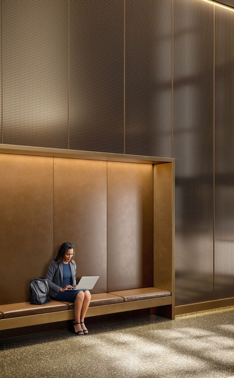 Lift Lobby Design Commercial, Corporate Lobby, Office Building Lobby, Building Lobby, Lobby Seating, Wood Room Divider, Lobby Interior Design, Office Lobby, Office Entrance