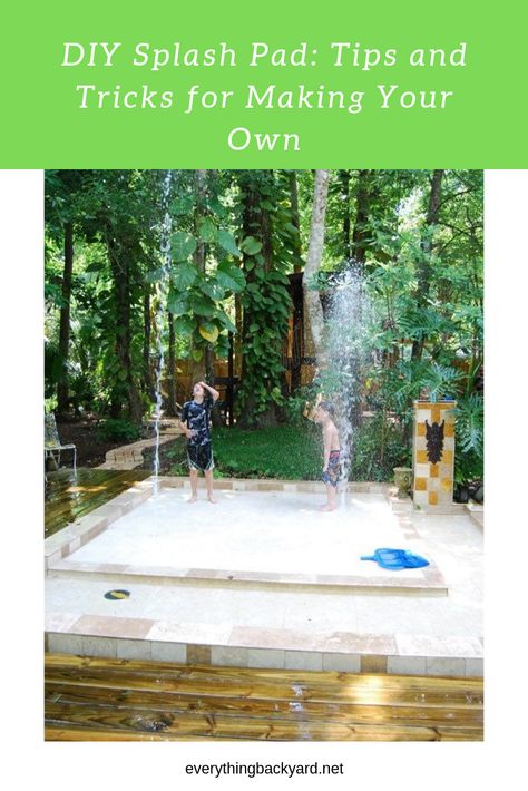 Do you want to build a splash pad in your backyard for your kids? You're in luck! In this article, we'll go over everything you need to know about how to make your own DIY splash pad, plus unique ideas to consider trying. Be inspired! #DIYSplashPadEasy #DIYSplashPadHowToMake Home Splash Pad Diy, Splash Pad Backyard Diy, Dog Splash Pad Diy, Diy Splash Pool, Diy Splash Pad For Kids Backyard Ideas, At Home Splash Pad, Backyard Mister Ideas, Diy Backyard Splash Pad, Diy Backyard Water Park