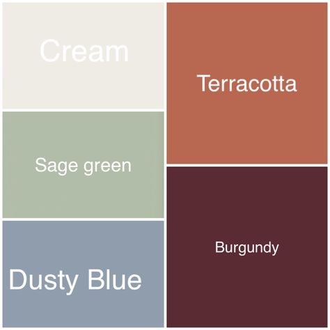 Dusty Blue Fall Color Palette, Sage Green And Rust Color Palettes, Sage Green Fall Color Palette, Green Grey Terracotta, Sage Green And Red Color Palette, Room Colour Schemes Bedrooms, Terracotta Wedding Theme Colors, Sage And Red Color Palette, Green Pink Terracotta