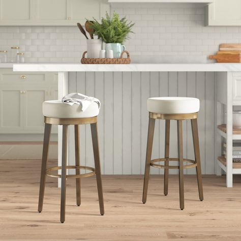 Three Posts™ Gadberry Swivel 30.5" Bar Stool & Reviews | Wayfair Space Saving Bar Stools, Under Counter Bar Stools, Backless Swivel Counter Stools, Backless Bar Stools Kitchen Island, Bar Stools No Back, Bar Stool Upholstered, Jones Road, Tall Bar Stools, Bar Stools Kitchen Island