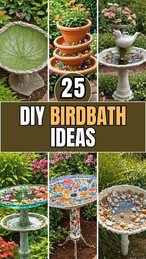 25 DIY Birdbath Ideas – The DIY Desire Diy Birdbath Ideas Simple, Diy Birdbath Fountain, Repurposed Bird Bath Ideas, Homemade Bird Baths Ideas, Birdbaths Diy Homemade, Homemade Bird Bath, Diy Birdbath Ideas, Diy Bird Bath Ideas, Bird Bath Diy