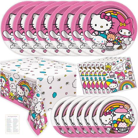 PRICES MAY VARY. Hello Kitty Party Supplies - includes 8 dinner paper plates, 8 cake plates, 16 paper napkins, 1 plastic table cover. Additionally, includes 1 party planning checklist to keep your preparations on track Quality - Hello Kitty birthday party decorations pack includes high quality Hello Kitty party decorations, that will hold up throughout the celebration Easy Cleanup - when the party's over simply dispose of the plates and napkins for an easy and hassle-free cleanup Eye-catching De Hello Kitty And Friends Birthday Party, Hello Kitty Decorations Birthday, Diy Hello Kitty Birthday Party Ideas, Hello Kitty And Friends Party, Hello Kitty Bday Party, Hello Kitty Baby Shower Ideas, Kitty Birthday Decorations, Hello Kitty Party Decorations, Hello Kitty Birthday Party Decorations