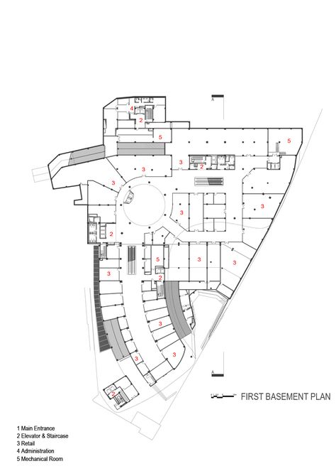 Image 24 of 33 from gallery of ARG Shopping Mall / ARSH 4D Studio. First basement Plan Shopping Mall Plan, Mall Plan, Shopping Center Architecture, Shopping Mall Interior, Shopping Mall Design, Retail Architecture, Daniel Libeskind, Architecture Drawing Plan, Basement Plans