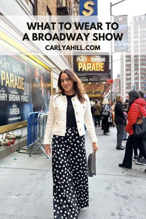 What to Wear to a Broadway Show What To Wear To The Theater Winter, Broadway Opening Night Outfit, Outfit For A Theater Show, Matinee Outfit Theatre Winter, Outfit To Wear To Broadway Show, Fall Theater Outfits, Broadway Theater Outfits, Off Broadway Show Outfit, Daytime Broadway Show Outfit