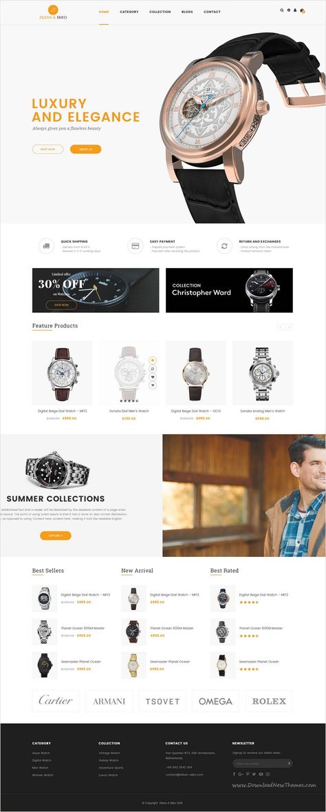 ST Watch is an advanced #Photoshop #template for online luxury #watch shop eCommerce website with 6 multipurpose homepage layouts download now➩ https://themeforest.net/item/st-luxury-watch-psd-template/17510346?ref=Datasata Watch Email Design, Watch Website Design, Luxury Website, Advanced Photoshop, Ecommerce Web Design, Dropshipping Store, Webdesign Inspiration, Homepage Design, Shopify Dropshipping