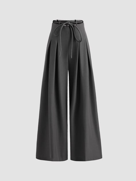 Wide Leg Pants With Pleated Waist, Chic Pleated Ankle-length Wide Leg Pants, Chic Pleated Wide Leg Pants, Chic Wide Leg Pants With Pleated Waist, Chic Wide Leg Pants With Tie Waist, Pleated High-waist Wide Leg Pants, Elegant Solid Wide Leg Pleated Pants, Workwear Wide Leg Pants With Tie Waist, Wide Leg Pants With Tie Waist For Work