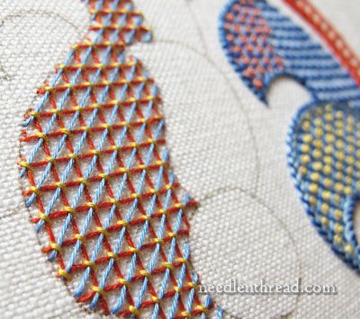 Lattice Filling Stitches on an embroidery sampler from the fabulous Mary Corbet Bordado Jacobean, Couching Embroidery, Jacobean Embroidery, Embroidery Sampler, Crazy Quilting, Needlepoint Stitches, Embroidery Stitches Tutorial, Crewel Embroidery, Hand Embroidery Stitches