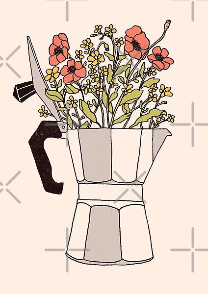 Moka Flowers by Florent Bodart | Redbubble Flowers Color, Kanazawa, Poster Colour, Coffee Art, Coffee Pot, Red Barrel Studio, Flower Art, Art Inspo, Line Art