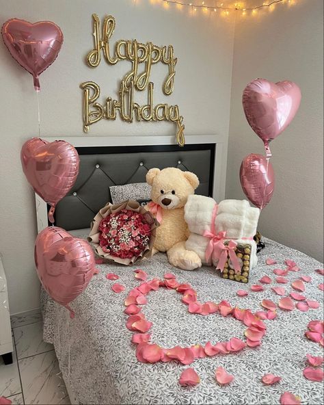 Follow For More ♡ Birthday Decoration For Wife, Happy Birthday Decoration Ideas, Birthday Decoration Ideas At Home, Romantic Bedroom Ideas, Happy Birthday Decoration, Birthday Decoration Ideas, Surprise Birthday Decorations, Birthday Decorations At Home, 21st Bday Ideas