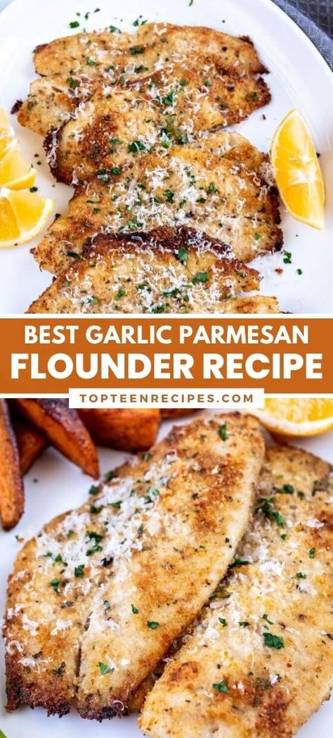 Best Garlic Parmesan Flounder Recipe - Top Recipes Flounder Recipes Healthy, Flounder Recipes Baked, Lunch Side Dishes, Flounder Fish Recipes, Flounder Recipes, Salads Lunch, Mediterranean Recipes Healthy, Seafood Dish Recipes, Fish Recipes Baked