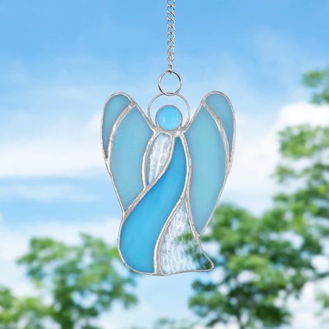 PRICES MAY VARY. Mini Blue Angel Design-- Suncatcher is with the gradient blue color and with the shape of an angel, the whole product appearance perfectly caters to the winter decor, blue color and the angel element can bring the warm and fantasy feel at the period of the cool winter. Suitable for Home Windows and Gift-- Suncatcher applies to catch the sunshine, therefore it is often hung on the place like windows or outdoor areas. We not only can decorate our home windows or windowsill, but al Gift For Friend Girl, Windows Decor, Glass Angels, Stained Glass Hanging, Angel Suncatcher, Window Suncatchers, Angel Design, Stained Glass Angel, Glass Diy