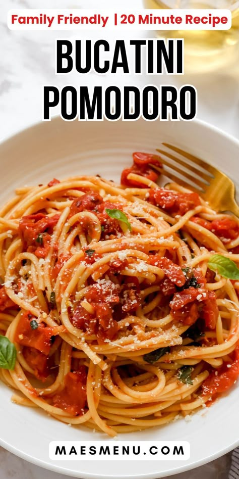 Delicious Bucatini Pomodoro Pasta Diced Tomatoes Recipe, Pasta And Diced Tomato Recipes, Bucatini Pasta Recipes, Buitoni Recipes, Pasta With Diced Tomatoes, Pasta Pomodoro Recipe, Pomodoro Pasta, Recipes With Diced Tomatoes, Bucatini Recipes