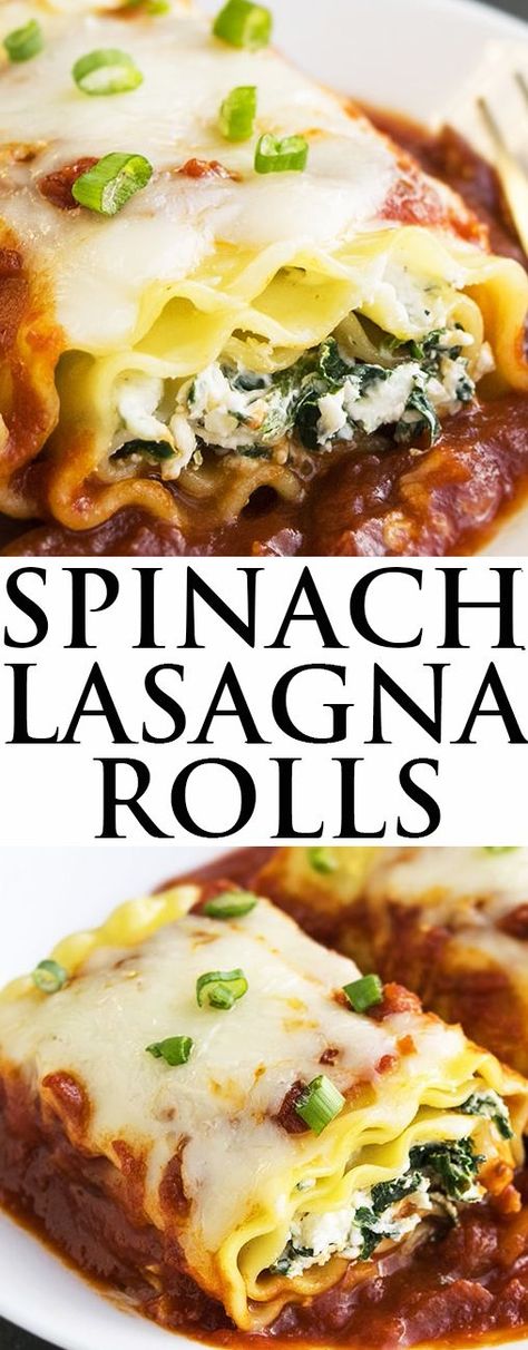 This quick and easy SPINACH LASAGNA ROLLS recipe requires simple ingredients. These healthy spinach lasagna roll ups are packed with low fat mozzarella cheese and ricotta cheese but still taste rich and creamy.  From cakewhiz.com {Ad} Healthy Spinach Lasagna, Spinach Lasagna Roll Ups, Easy Spinach Lasagna, Lasagne Roll Ups, Lasagna Rolls Recipe, Lasagna Recipe With Ricotta, Spinach Lasagna Rolls, Lasagna Roll Ups, Lasagna Roll