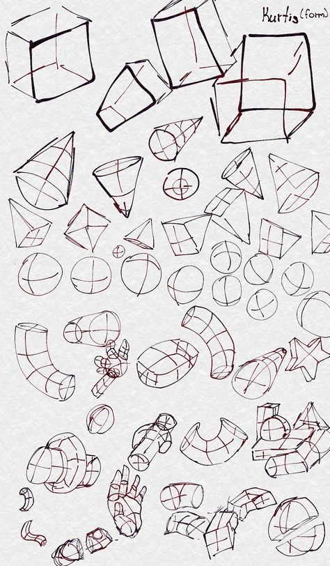 3d Shapes Sketch, 3d Shapes Art Reference, How To Practice Perspective Drawing, Shape Anatomy Drawing, Drawing Ideas Practice, Form In Art Drawing, Shapes Perspective Drawing, Perspective Art Practice, Shapes To Draw Bodies