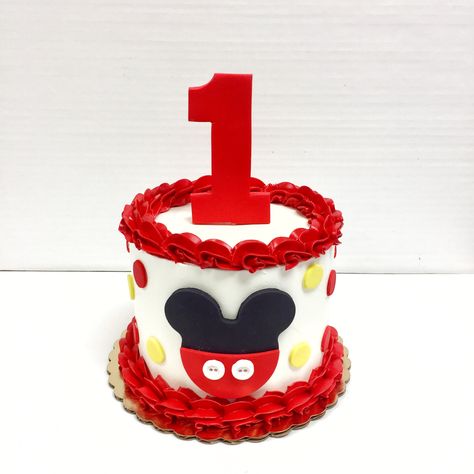 Mickey Mouse 1 Tier Cake, Mickey Mouse Mini Cake, Mickey And Minnie Smash Cakes, First Birthday Mickey Mouse Cake, Mini Mickey Mouse Cake, Small Mickey Mouse Cake, Mickey First Birthday Cake, Diy Mickey Mouse Cake, Simple Mickey Mouse Cake