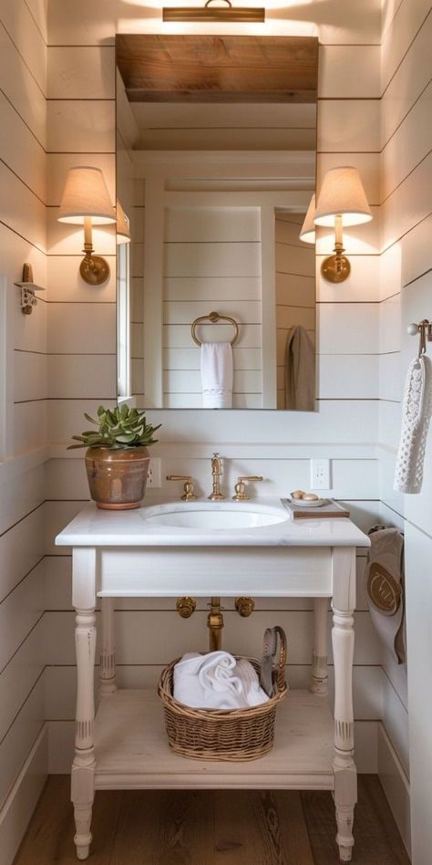 With these creative ideas, you can transform your small powder bathroom into a stylish and functional retreat. Whether you prefer a bold design statement or a minimalist aesthetic, there are countless ways to maximize space and enhance the beauty of this often-overlooked room in your home.  #SmallBathroomIdeas #PowderRoomDesign #SpaceSavingTips #InteriorDesign #HomeDecor #BoldWallpaper #Mirrors #StorageSolutions #LightingDesign #MinimalistDecor #GreeneryInBathrooms Tiny Half Bathroom Ideas, Small Powder Room Design, Powder Bathroom Makeover, Powder Room Refresh, Small Powder Bathroom, Guest Restroom, Small Powder Bathroom Ideas, Powder Bathroom Ideas, Farmhouse Powder Room