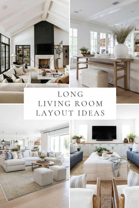 How to Decorate a Long Living Room Layout: Solutions for Tricky Spaces Neutral Living Room Layout, Long Narrow Living Room And Dining Layout, Decorate Long Living Room, How To Furnish A Large Living Room, Long Living Room Layout With Fireplace, Long Narrow Living Room Layout With Tv, Rectangular Living Room Layout, Rectangle Living Room Layout, Long Living Room Ideas