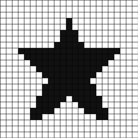 A pixel art template of a cartoon star as a silhouette. Perler Bead Patterns Black And White, Cross Stitch Star Pattern, Star Pixel Grid Crochet, Grid Art Easy, Star Pixel Grid, Pixel Art Inspo Easy, Pixel Grid Design, 20x20 Pixel Art, Star Grid Pattern