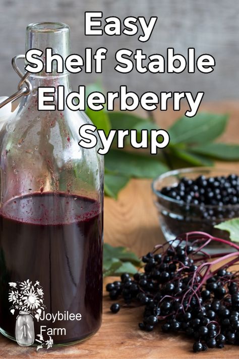 If you hesitate to make elderberry syrup, because it won't be shelf stable, try this recipe. It is made in two parts, and combined to make shelf stable elderberry syrup that doesn't need to be canned or refrigerated for storage. Store in bottles, or jars, for winter cold and flu season. Elderberry Syrup Recipe, Homemade Elderberry, Elderberry Recipes, Alkaline Recipes, Elderberry Syrup, Herbal Recipes, Herbal Apothecary, Natural Healing Remedies, Herbal Healing