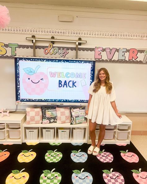 We are obsessed with how cute this classroom turned out! Cheers to an amazing school year Alexa! ❤️ Click the 🔗 in our profile to shop the Saved By The Pastel collection! #classroomdecor #classroominspiration #classroomtheme #classroomideas #pastelclassroom #newclassroom #teachersfollowteachers #teachertribe #teacherdecor Mobile Classroom Ideas, Under Smartboard Storage, Must Have Classroom Supplies, Diy Teacher Classroom Decor, Colorful Daycare Classroom, Cute Teacher Ideas, Kindergarten Classroom Rug, Classroom Themes Rainbow, Classroom Decorating Ideas Elementary