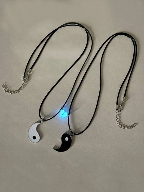 Free Returns ✓ Free Shipping✓. 2pcs Couple Yin Yang Pattern Glow In The Dark Love Magnetic Suction PU Leather Chain Charm Necklace For Valentine's Day Gift- Women Necklace Sets at SHEIN. Cute Couple Necklaces, Couple Chain, His And Hers Necklaces, Best Friends Necklaces, Relationship Necklaces, Yin Yang Pattern, Matching Necklaces For Couples, Yin Yang Charm, Glow Jewelry