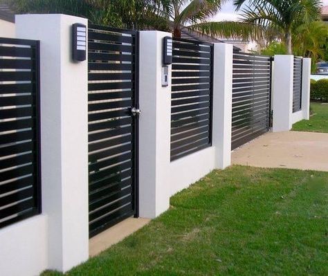 Pagar Modern, Tor Design, Fence Wall Design, Fence Gate Design, Landscape Design Drawings, Modern Fence Design, House Fence Design, Front Fence, Front Gate Design