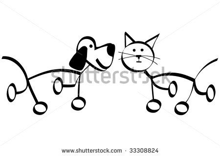 Dog And Cat Tattoo Together, Dog And Cat Drawing, Simple Outline Drawing, Dog Drawing Simple, Sharpie Drawings, Stick Drawings, Pawprint Tattoo, Dog Stock Photo, Cat Outline