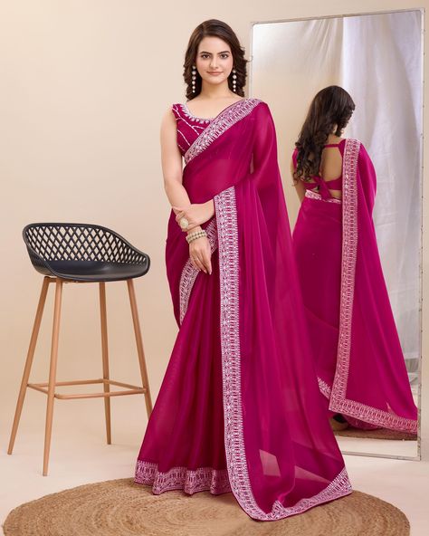 Pink chiffon saree