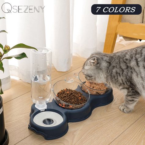 Automatic Feeder 3-in-1 Dog Cat Food Bowl With Water Fountain Double Bowl Drinking Raised Stand Dish Bowls For Cats Cat Water Bowl, Automatic Feeder, Dog Food Bowls, Cat Food Bowl, Cat Feeder, Pet Feeder, Cat Feeding, Cat Supplies, Food Bowl