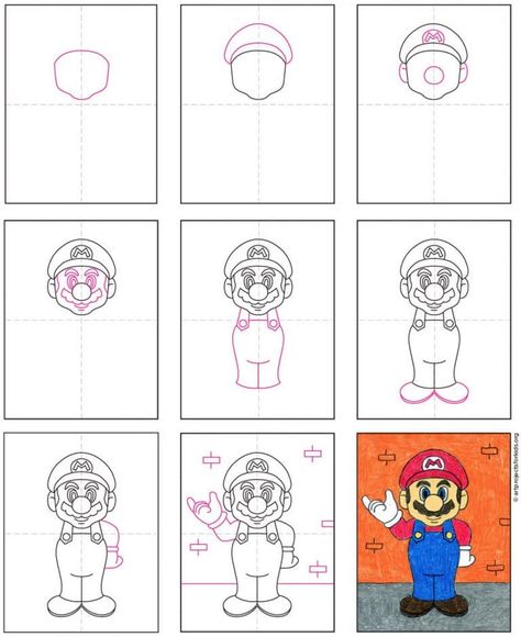 Direct Drawing, How To Draw Mario, Disney Drawing Tutorial, Mario E Luigi, Mario Coloring Pages, 2023 Art, Art Lessons For Kids, Super Mario Art, Easy Drawings For Kids