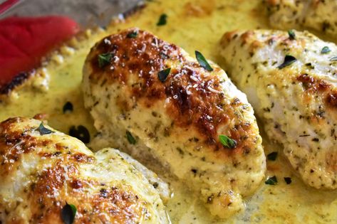 Asiago Chicken, Asiago Cheese, Chicken Entrees, Baked Chicken Breast, Asiago, Crockpot Meals, Baked Chicken Recipes, Cheese Sauce, Poultry Recipes