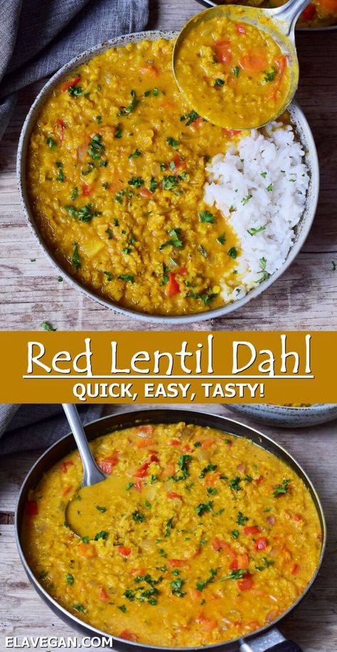 Curried Red Lentils, Vegan Dal Recipe, Curried Red Lentil Soup, Carrot Lentil Curry, Yummy Lentil Recipes, Vegan Daal Recipe, Dhal Soup Recipe, Dhal Curry Recipe, Best Dahl Recipe