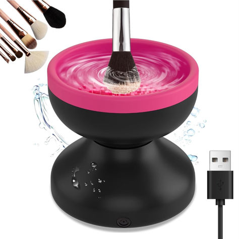 Reiyu Makeup Brush Cleaner Machine, Efficient Electric Makeup Brush Cleaner, Automatic Spinning Make Up Brush Cleaner Fit for All Size Cosmetic Brushes, Loving Gift for Women Girls Makeup Brush Cleaner Machine, Makeup Cleaner, Electric Makeup, Better Makeup, Makeup Effects, Switch Design, Brush Cleanser, Hand Scrub, Cosmetic Brush