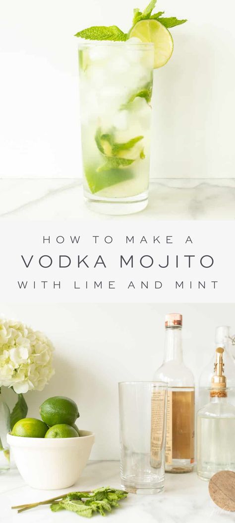 Lime Simple Syrup, Easy Mojito Recipe, Vodka Mojito, Cocktails Vodka, Mojito Ingredients, Mint Cocktails, Blueberry Mojito, Easy Summer Cocktails, Vodka Lime