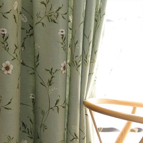 Polyester Window Curtains American Floral Print Curtain 1 Panel Tie Top Curtains, Dining Room Curtains, Bohemian Curtains, Curtain Headings, Living Bedroom, Green Curtains, Room Partition, Floral Curtains, Cotton Curtains