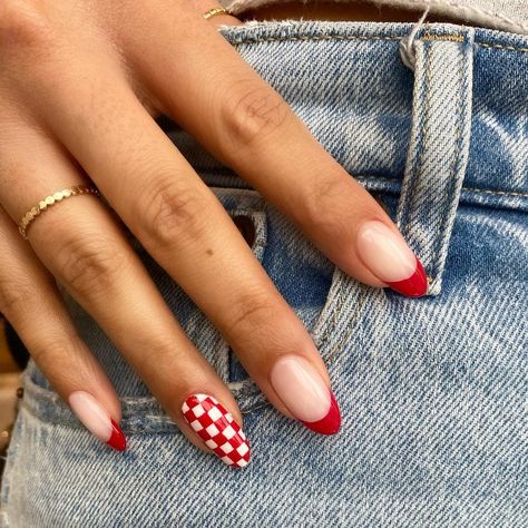 49 Valentine's Day Nail Art Design Ideas You’ll Love 2022 | Glamour Red Checkerboard Nails, Nail Art Checkerboard, Checkerboard Nail Designs, Checkerboard Nail Art, Red Nails Nail Art, Checkboard Nails, Red Checkered Nails, Nail Art Designs Red, Nails Art Red