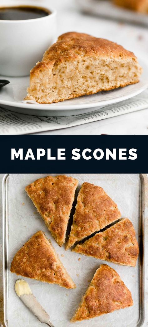 These bakery-style maple scones are so quick & EASY to make. You just need 30 minutes! They’re lightly sweetened with maple syrup (no refined sugar!). Really moist & tender on the inside too, even with NO heavy cream! This easy scone recipe is simple enough for a weekday — and great for weekend brunch too! (clean eating, low fat, lower calorie & fantastic gluten free options!) Amys Healthy Baking Recipes, Maple Scones Recipe, Scones Recipe Healthy, Maple Scones, Cinnamon Scones Recipe, Easy Scone, Oatmeal Scones, Healthy Scones, Fmd Recipes